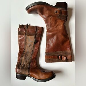 London Underground Brown Leather Zip Zip Riding Boot Canvas Panel Flying Birds